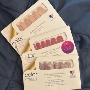 NEW, never opened. Color Street Nail Strips in Blush, Rose, and Pink Glitter